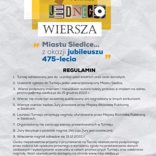 Obraz główny aktualności o tytule VIII Turniej Jednego Wiersza 