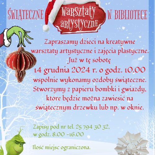 Obraz główny aktualności o tytule Świąteczne Warsztaty Artystyczne w Bibliotece 