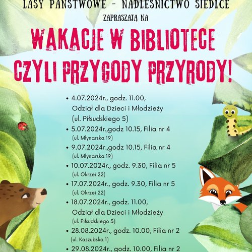 Obraz główny aktualności o tytule Wakacje w Bibliotece czyli Przygody Przyrody 
